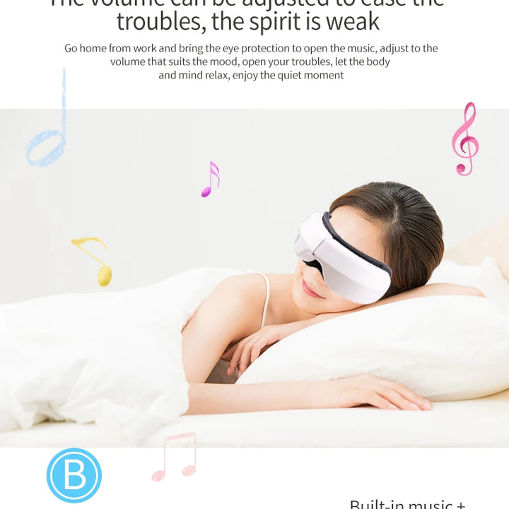Massageador ocular de vibração de airbag inteligente de alta frequência, remove olheiras e olhos cansados, instrumento de aquecimento e música alivia a fadiga