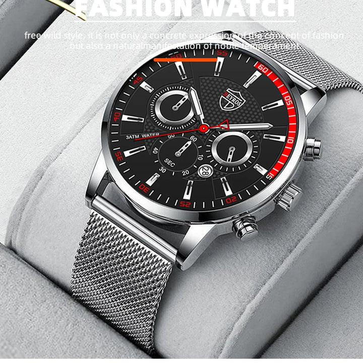 Mens Fashion Sports Watches Men Business Casual Quartz Wrist Watch Luxury Silvery Mesh Belt Watch