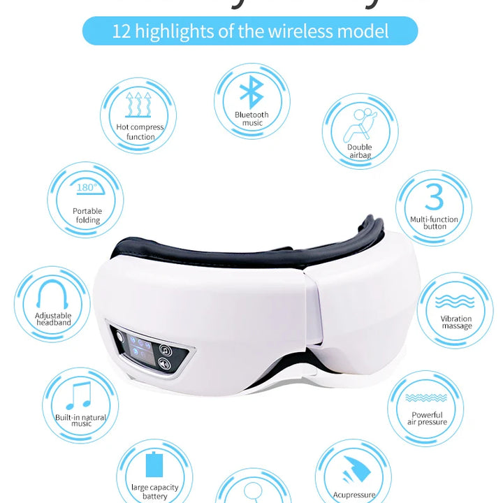 Massageador ocular de vibração de airbag inteligente de alta frequência, remove olheiras e olhos cansados, instrumento de aquecimento e música alivia a fadiga