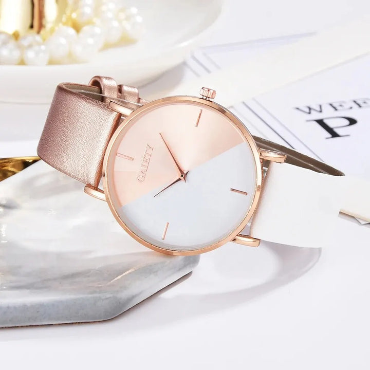 Conjunto de relógio feminino luxuoso, moderno, colorido, pulseira de couro PU, relógio de pulso de quartzo para mulheres, pulseira de liga para presente feminino RELÓGIO E PULSEIRA DE LUXO.
