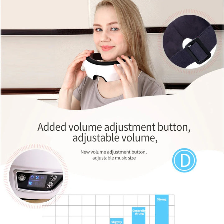 Massageador ocular de vibração de airbag inteligente de alta frequência, remove olheiras e olhos cansados, instrumento de aquecimento e música alivia a fadiga