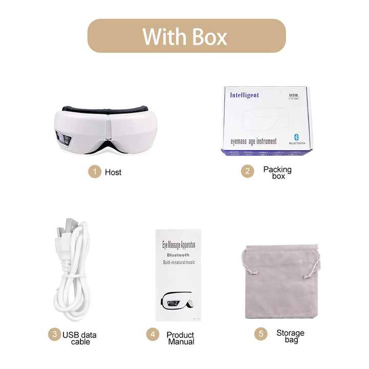 Massageador ocular de vibração de airbag inteligente de alta frequência, remove olheiras e olhos cansados, instrumento de aquecimento e música alivia a fadiga