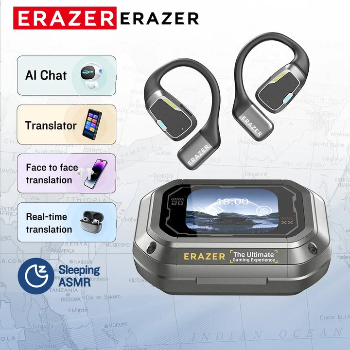 [Fone de ouvido com IA] Tradutor Erazer XP6 Fones de ouvido Bluetooth para dormir ASMR Fone de ouvido DIY Equalizador APP Fones de ouvido sem fio com IA para escritório e viagem